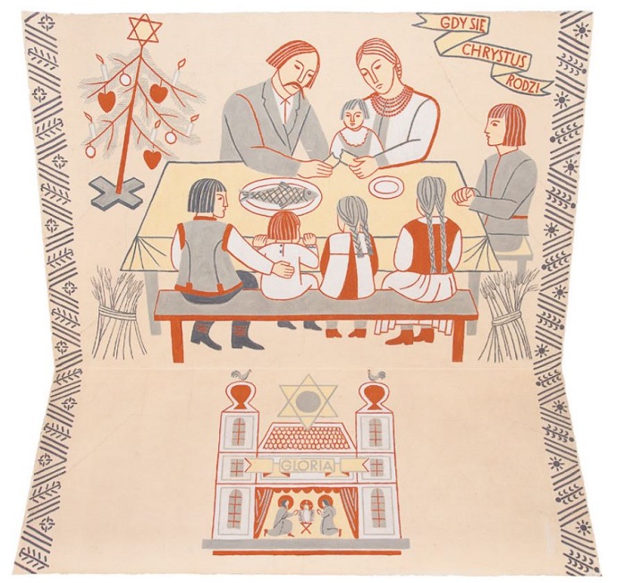 Boże Narodzenie - fragment fresków w Domu Polskim w Zakrzewie